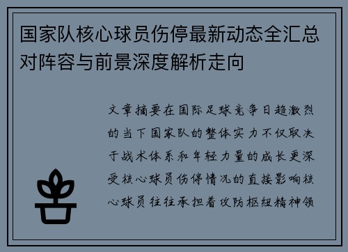 国家队核心球员伤停最新动态全汇总对阵容与前景深度解析走向